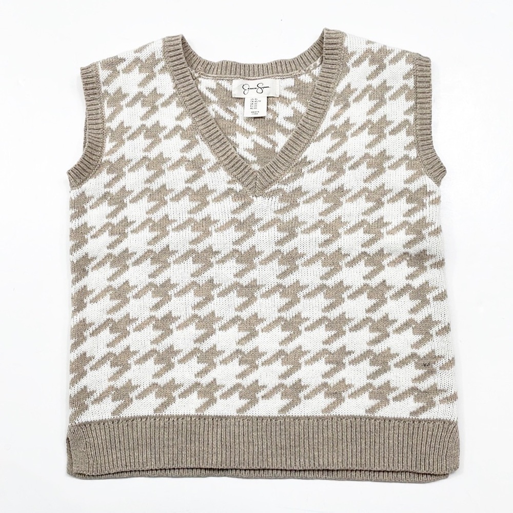 Jessica Simpson tan/white houndstooth print sweater vest